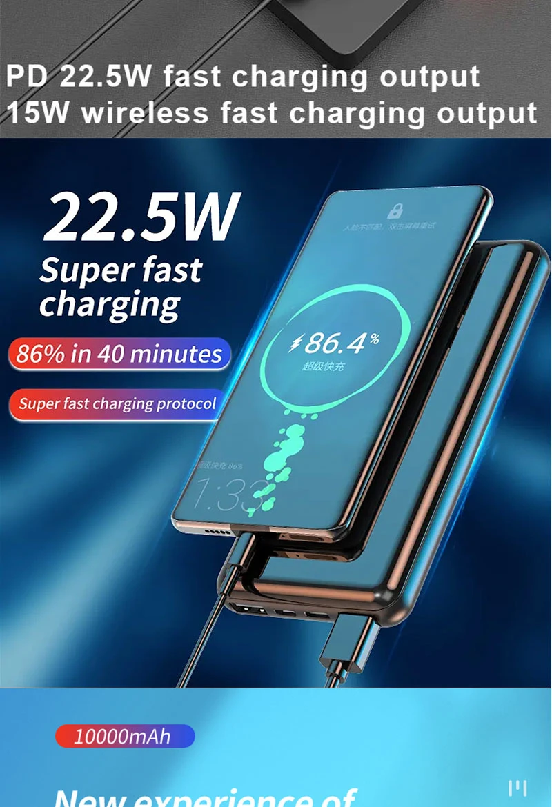 Solar Power Bank with Type-C, Lightning, and USB Display